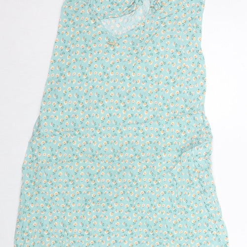 Marks and Spencer Womens Blue Floral Viscose Slip Dress Size 8 V-Neck Pullover