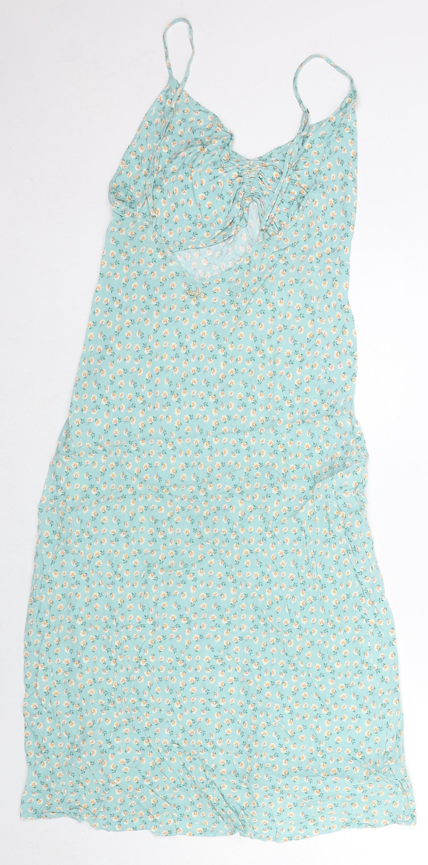 Marks and Spencer Womens Blue Floral Viscose Slip Dress Size 8 V-Neck Pullover