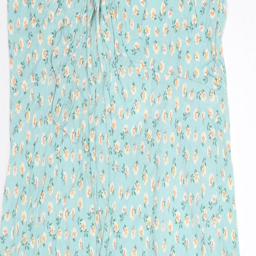Marks and Spencer Womens Blue Floral Viscose Slip Dress Size 8 V-Neck Pullover