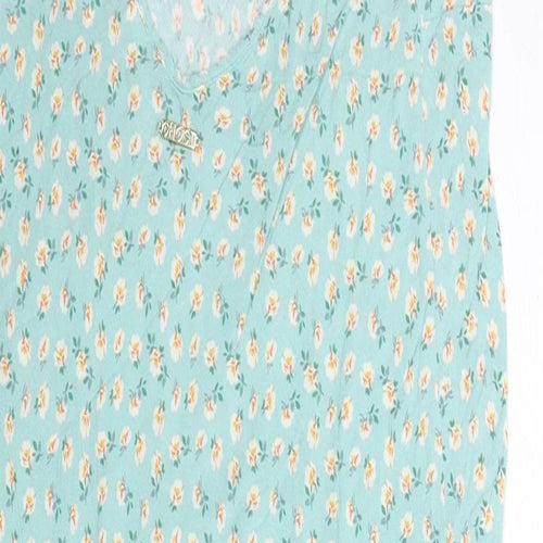 Marks and Spencer Womens Blue Floral Viscose Slip Dress Size 8 V-Neck Pullover