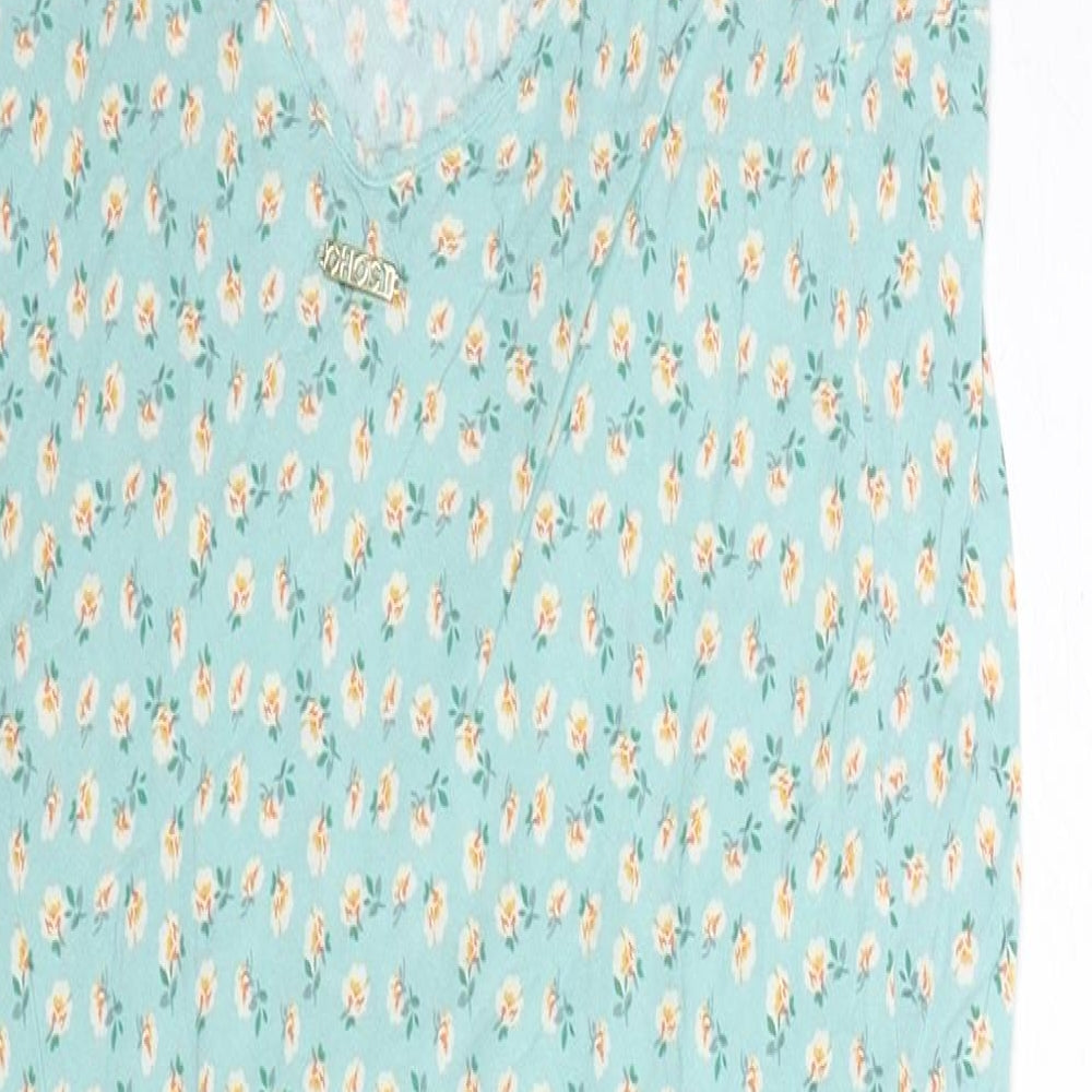 Marks and Spencer Womens Blue Floral Viscose Slip Dress Size 8 V-Neck Pullover