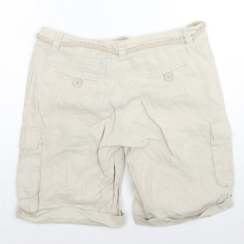E Studio Womens Beige Linen Cargo Shorts Size 6 L10 in Regular Zip