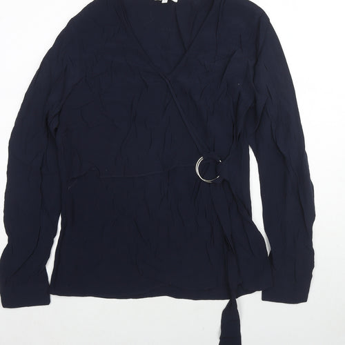 Warehouse Womens Blue Viscose Basic Blouse Size 12 V-Neck