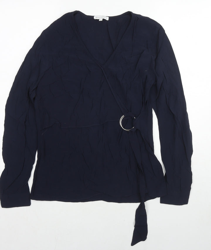 Warehouse Womens Blue Viscose Basic Blouse Size 12 V-Neck