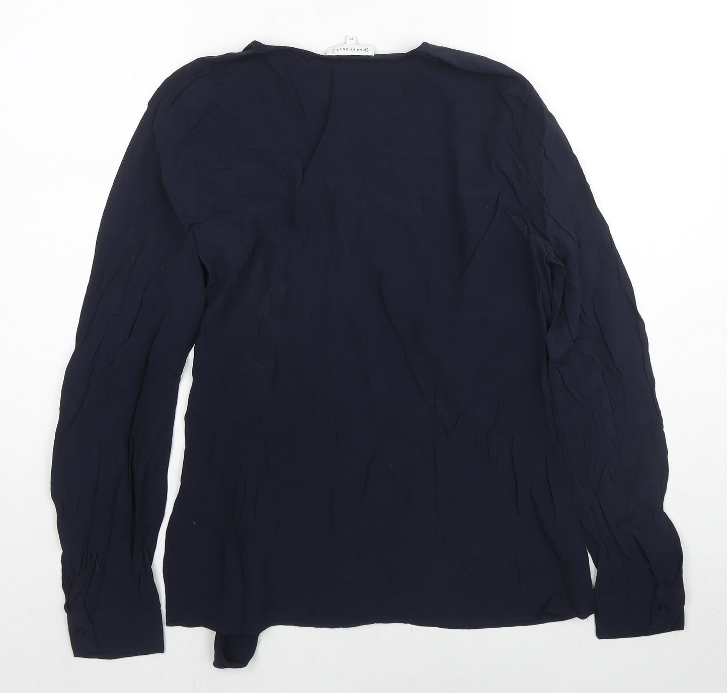 Warehouse Womens Blue Viscose Basic Blouse Size 12 V-Neck