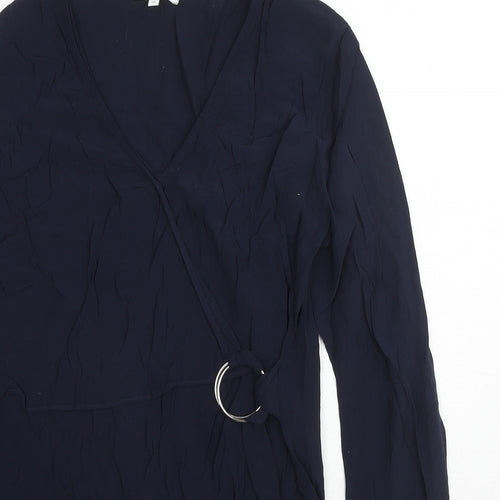 Warehouse Womens Blue Viscose Basic Blouse Size 12 V-Neck