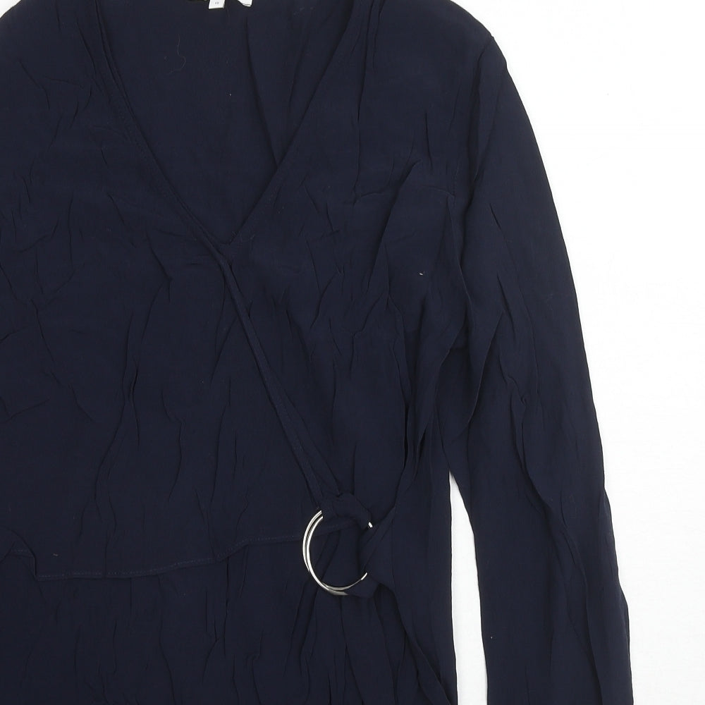 Warehouse Womens Blue Viscose Basic Blouse Size 12 V-Neck