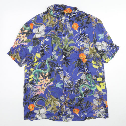 River Island Mens Multicoloured Floral Viscose Button-Up Size XL Collared Button
