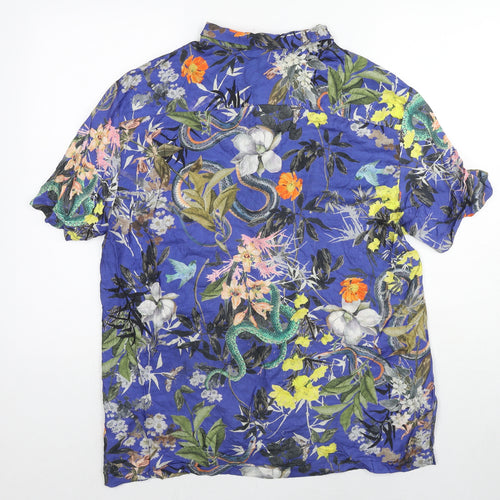 River Island Mens Multicoloured Floral Viscose Button-Up Size XL Collared Button