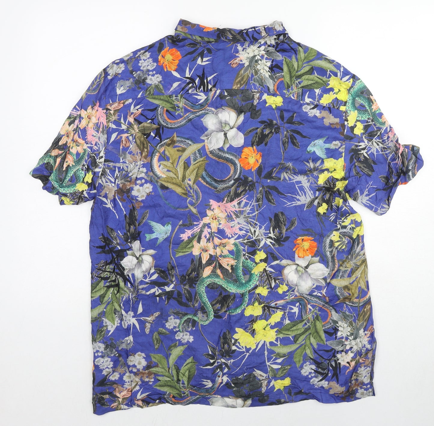 River Island Mens Multicoloured Floral Viscose Button-Up Size XL Collared Button