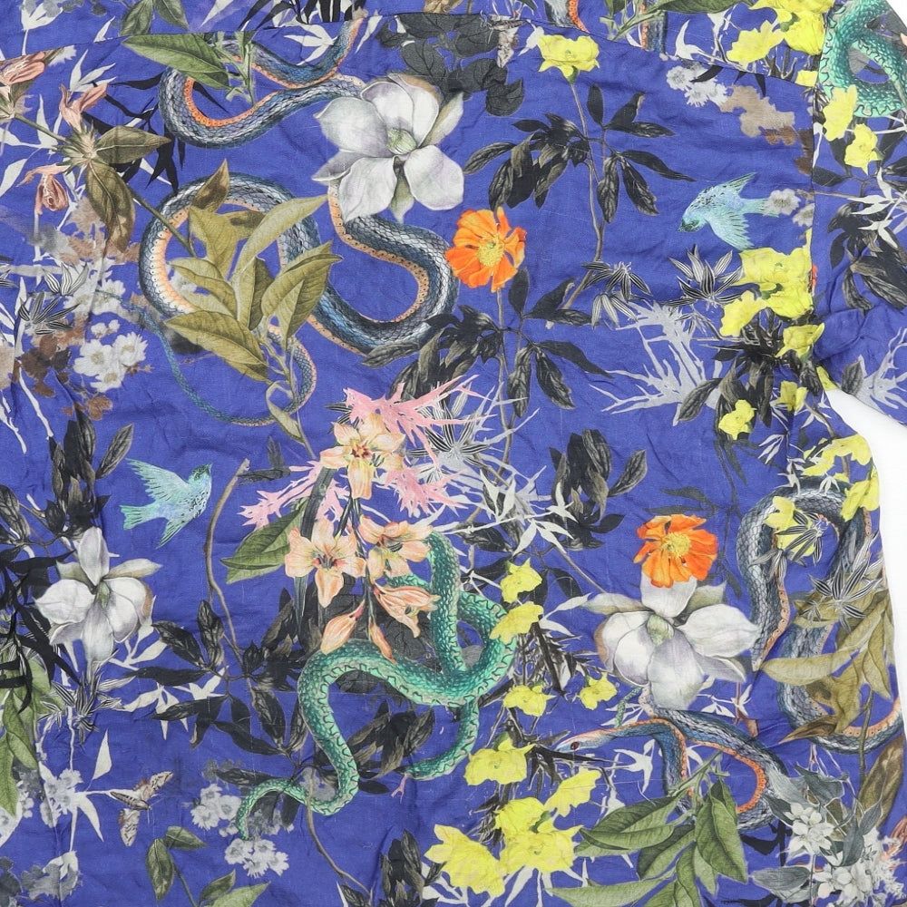 River Island Mens Multicoloured Floral Viscose Button-Up Size XL Collared Button