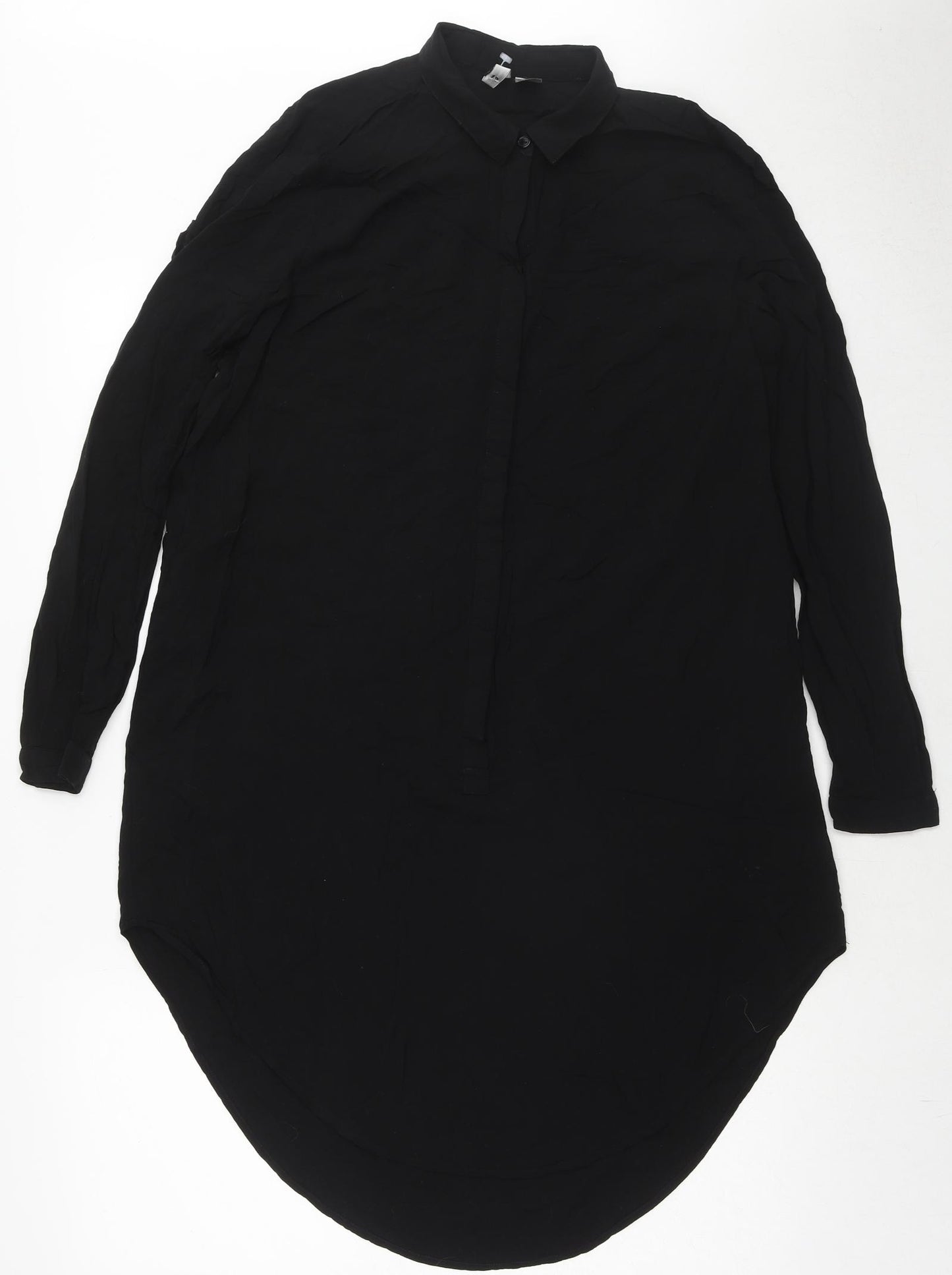 Divided by H&M Womens Black Viscose Shirt Dress Size 10 Collared Button