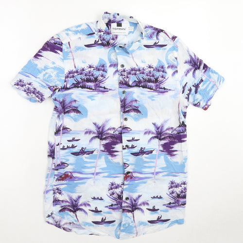 Topman Mens Multicoloured Viscose Button-Up Size XS Collared Button - Palm tree beach print