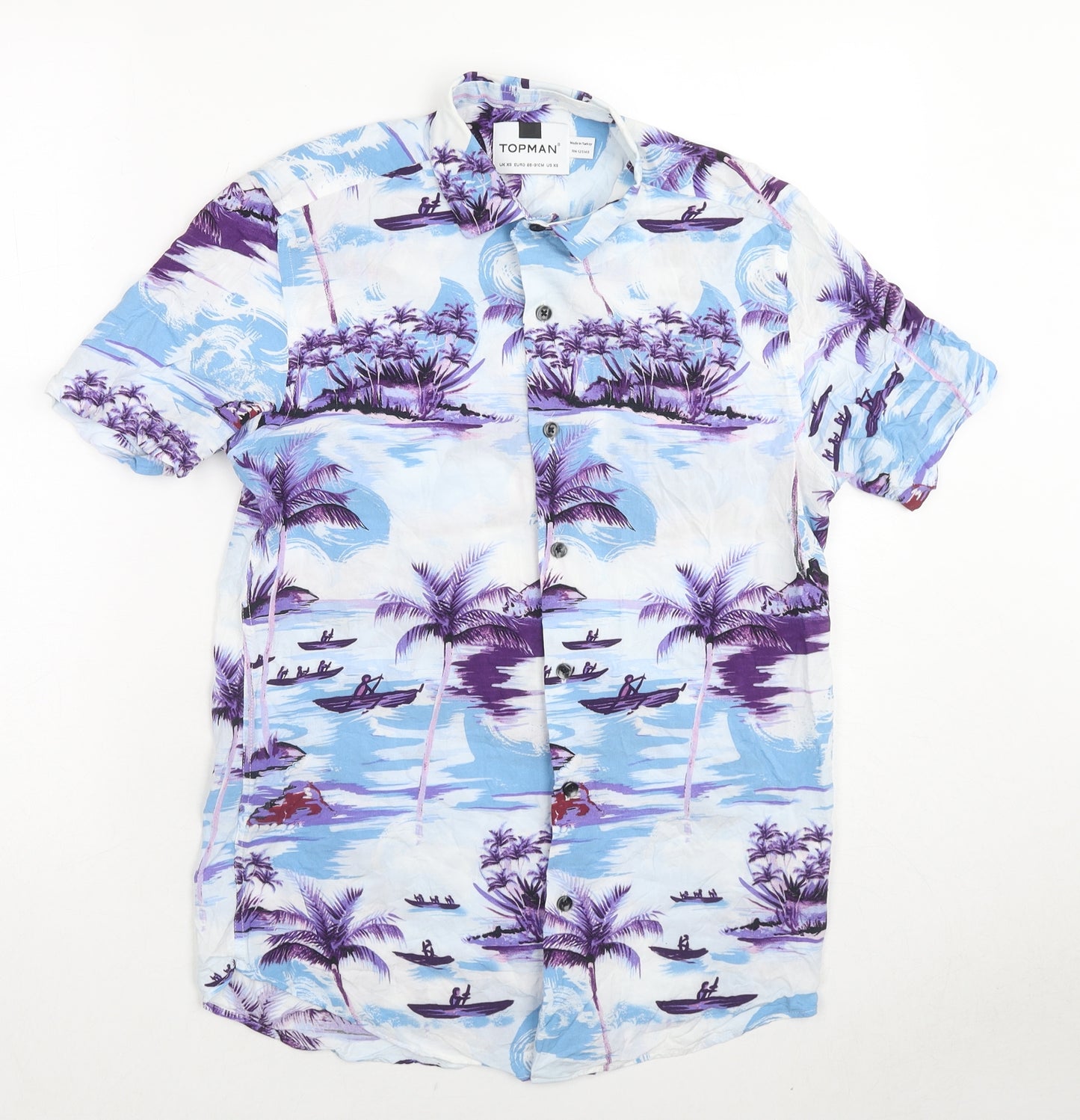 Topman Mens Multicoloured Viscose Button-Up Size XS Collared Button - Palm tree beach print