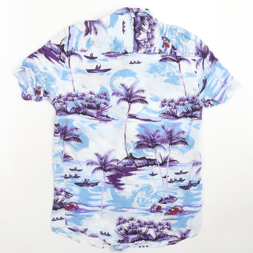 Topman Mens Multicoloured Viscose Button-Up Size XS Collared Button - Palm tree beach print