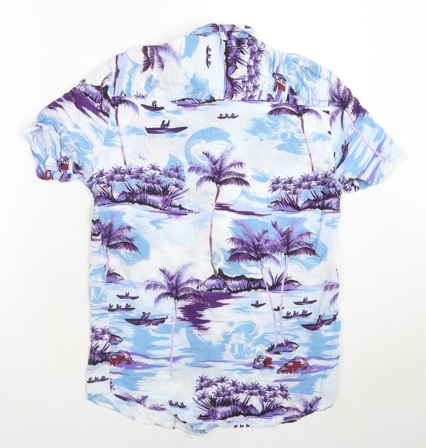 Topman Mens Multicoloured Viscose Button-Up Size XS Collared Button - Palm tree beach print