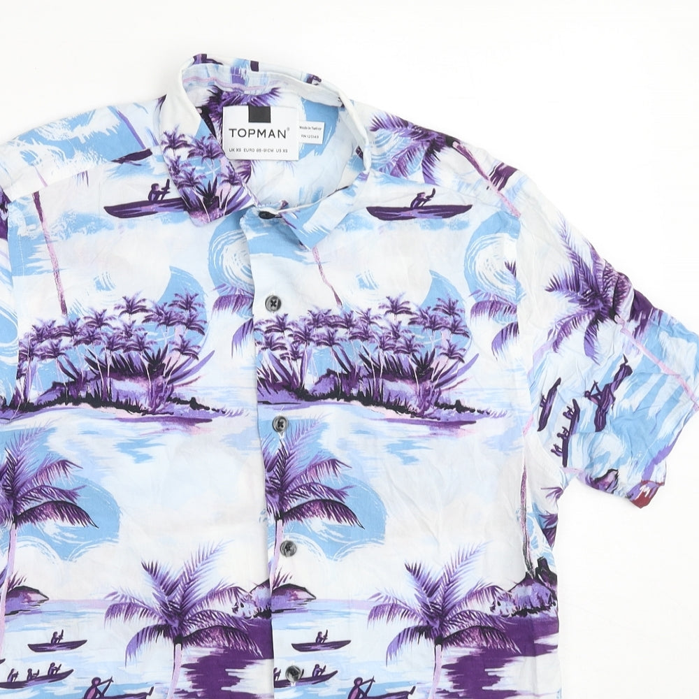 Topman Mens Multicoloured Viscose Button-Up Size XS Collared Button - Palm tree beach print