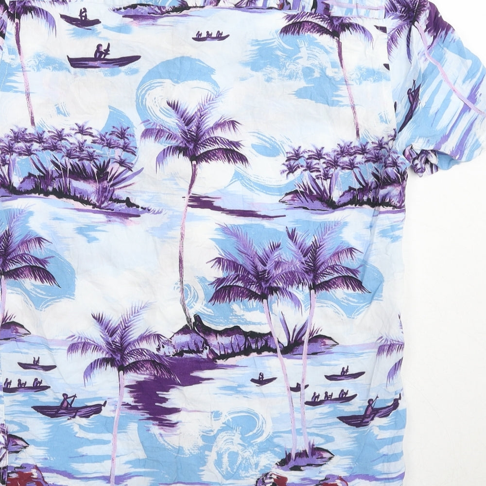 Topman Mens Multicoloured Viscose Button-Up Size XS Collared Button - Palm tree beach print