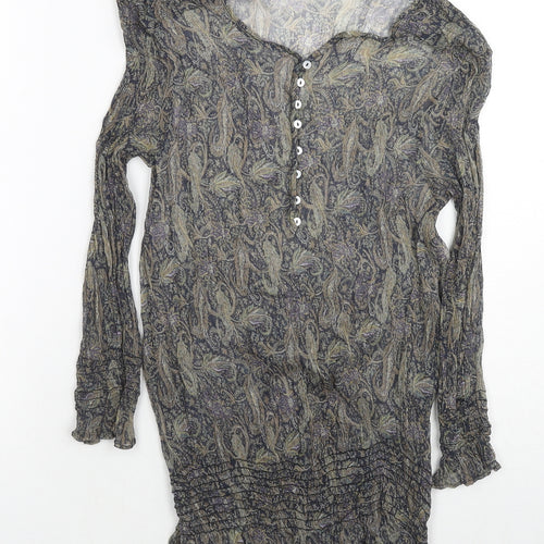 Zara Womens Grey Geometric Polyester Tunic Blouse Size M Scoop Neck