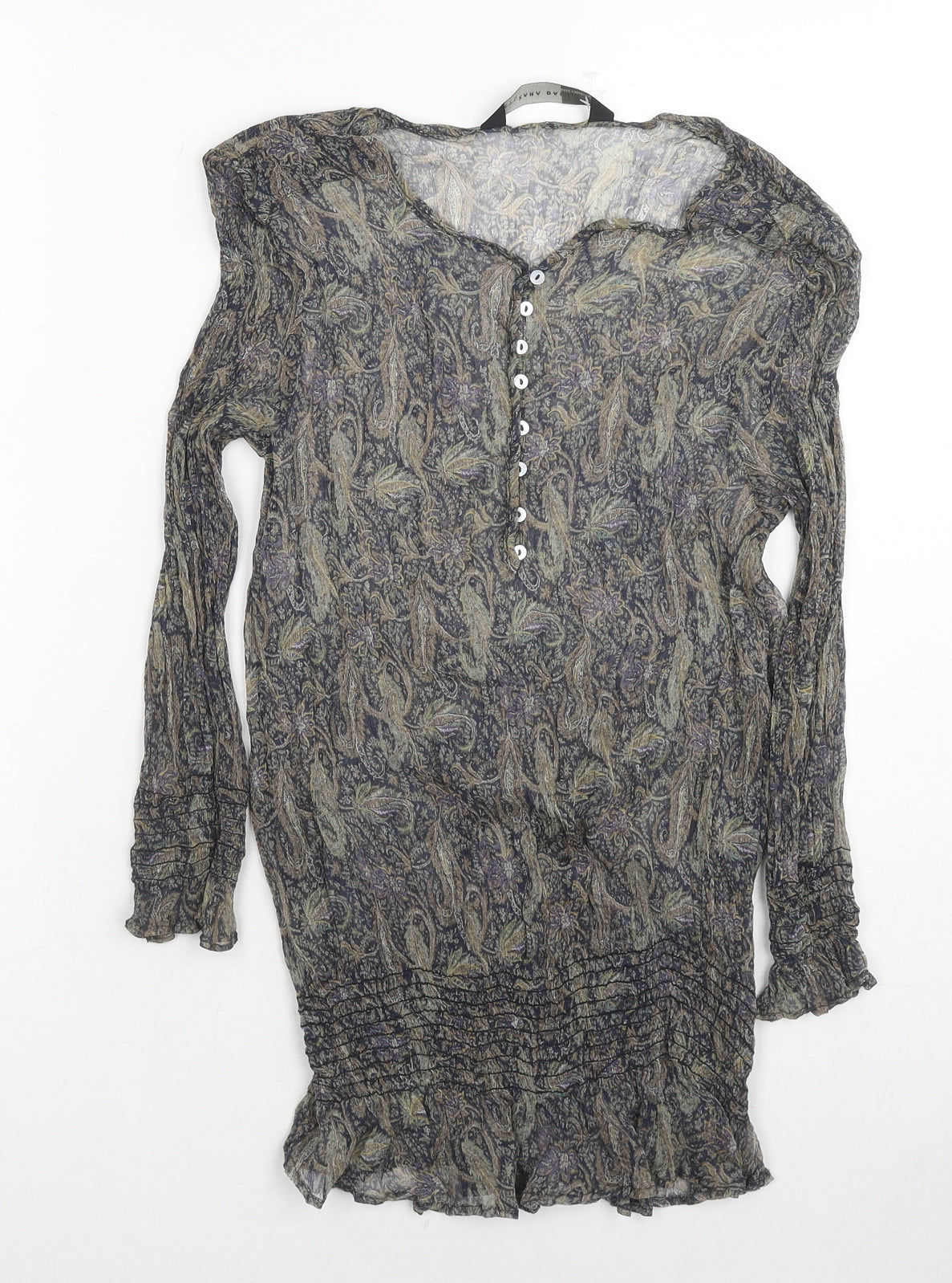 Zara Womens Grey Geometric Polyester Tunic Blouse Size M Scoop Neck