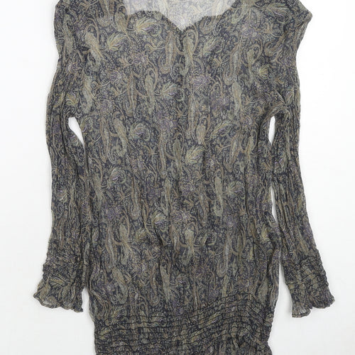 Zara Womens Grey Geometric Polyester Tunic Blouse Size M Scoop Neck