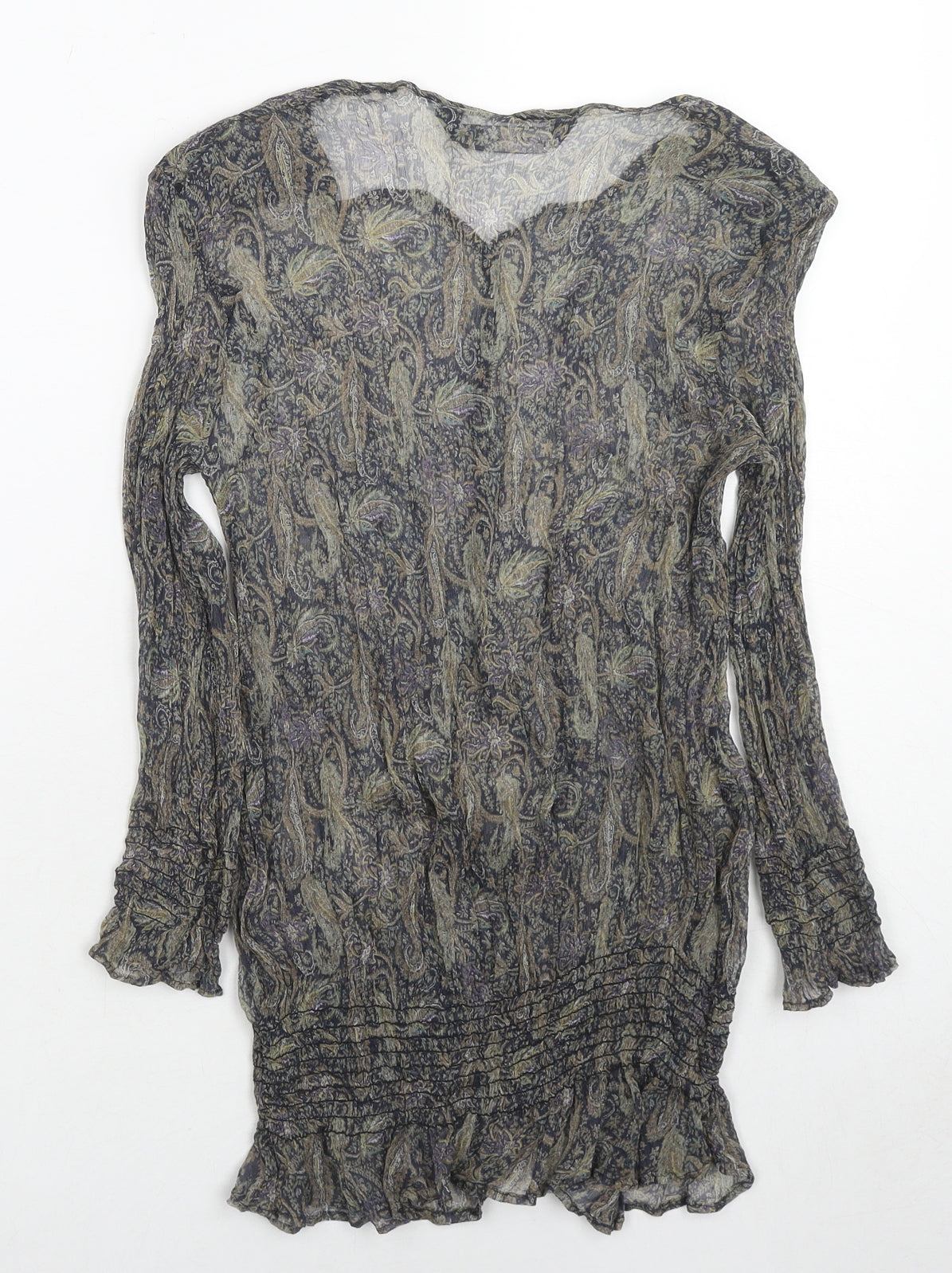 Zara Womens Grey Geometric Polyester Tunic Blouse Size M Scoop Neck