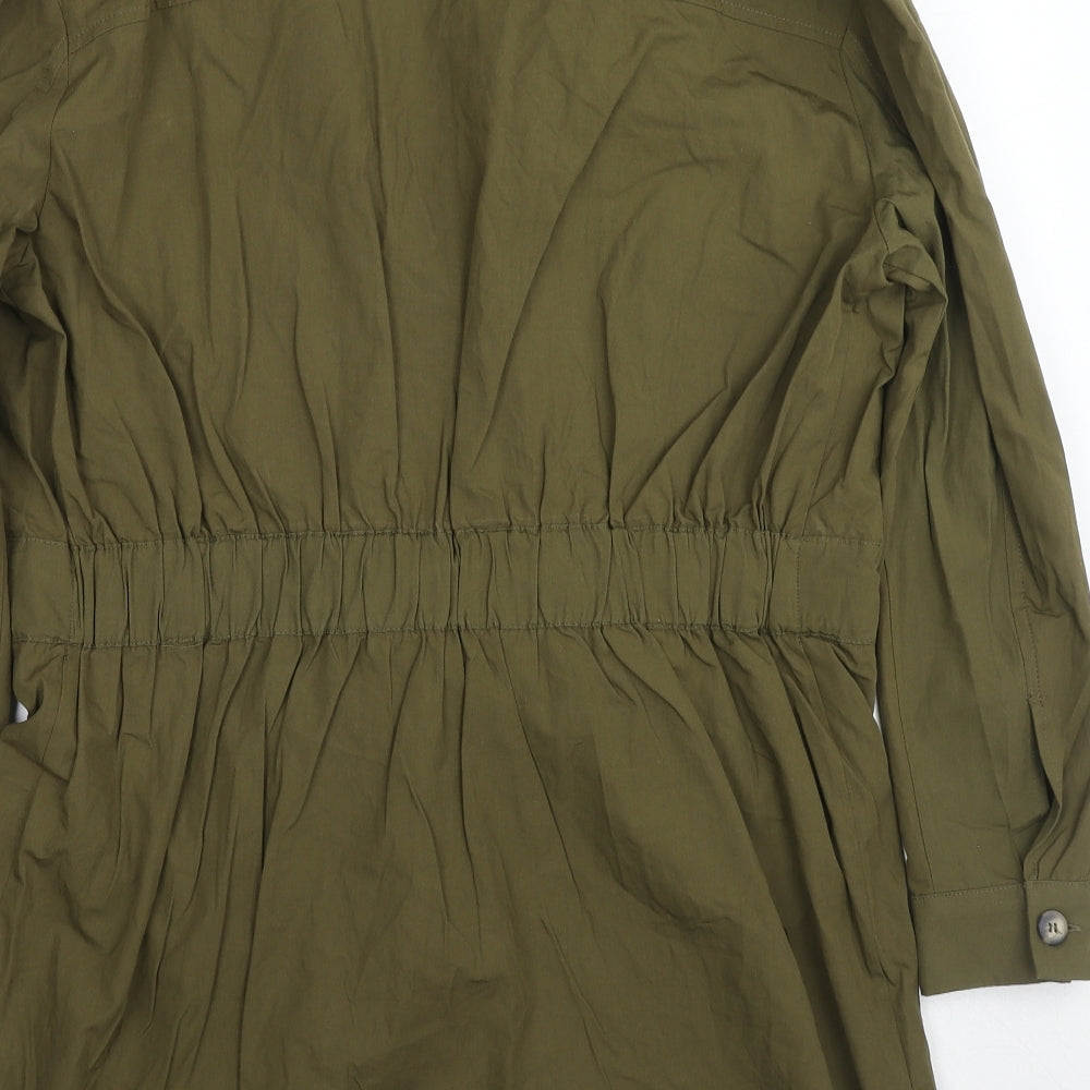 Zara Womens Green Cotton Shirt Dress Size M Collared Button