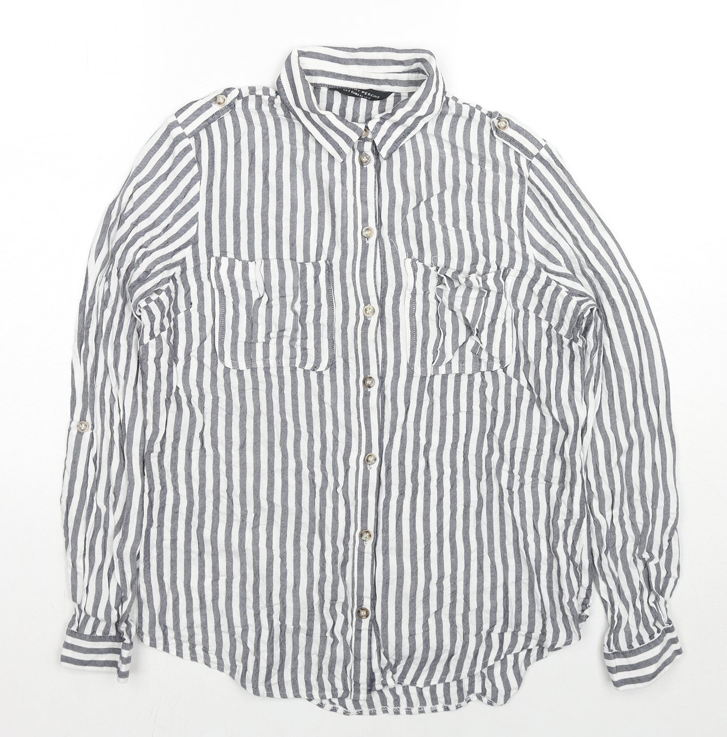 Dorothy Perkins Womens Grey Striped Viscose Basic Button-Up Size 12 Collared