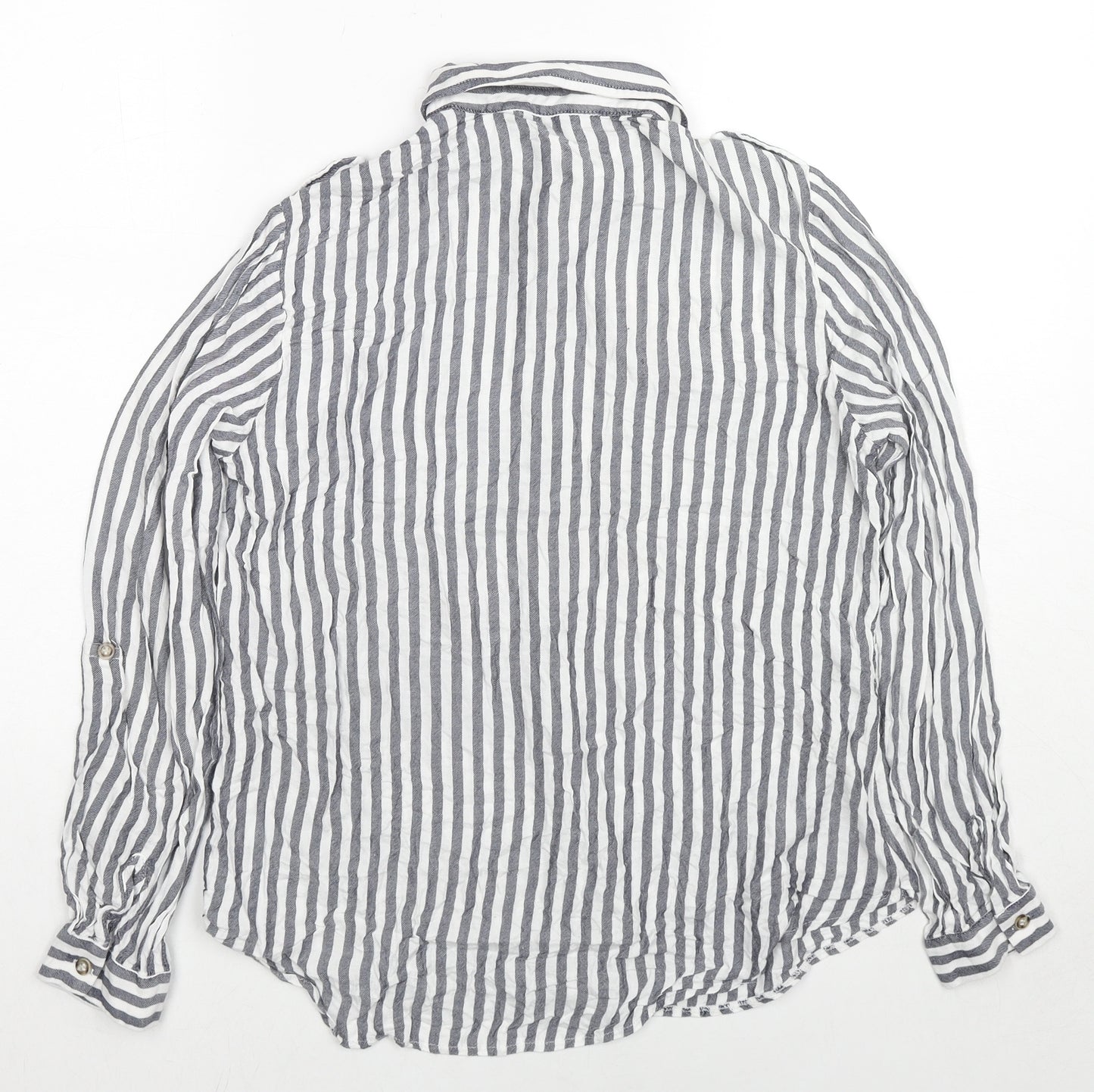 Dorothy Perkins Womens Grey Striped Viscose Basic Button-Up Size 12 Collared