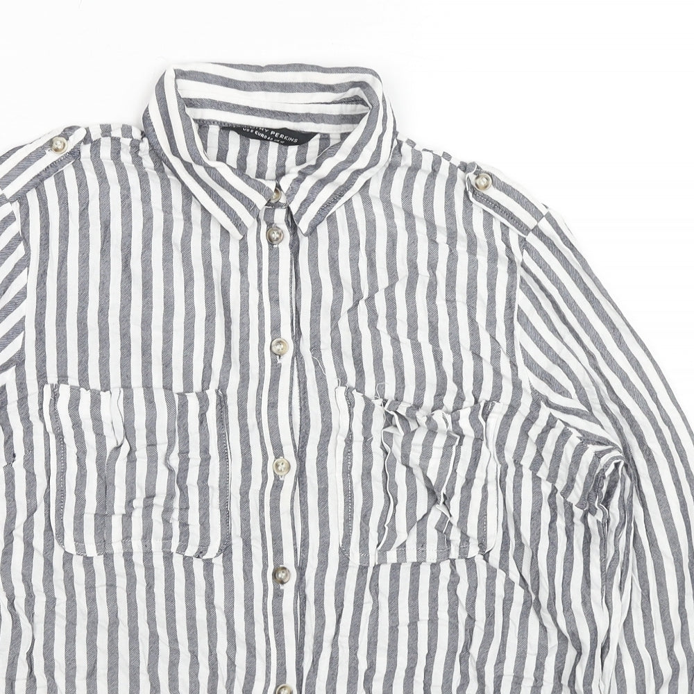 Dorothy Perkins Womens Grey Striped Viscose Basic Button-Up Size 12 Collared