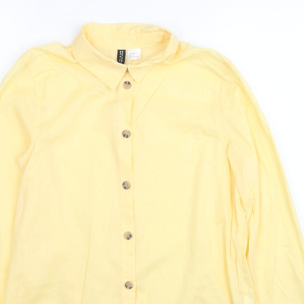 Divided by H&M Womens Yellow Cotton Basic Button-Up Size 4XL Collared