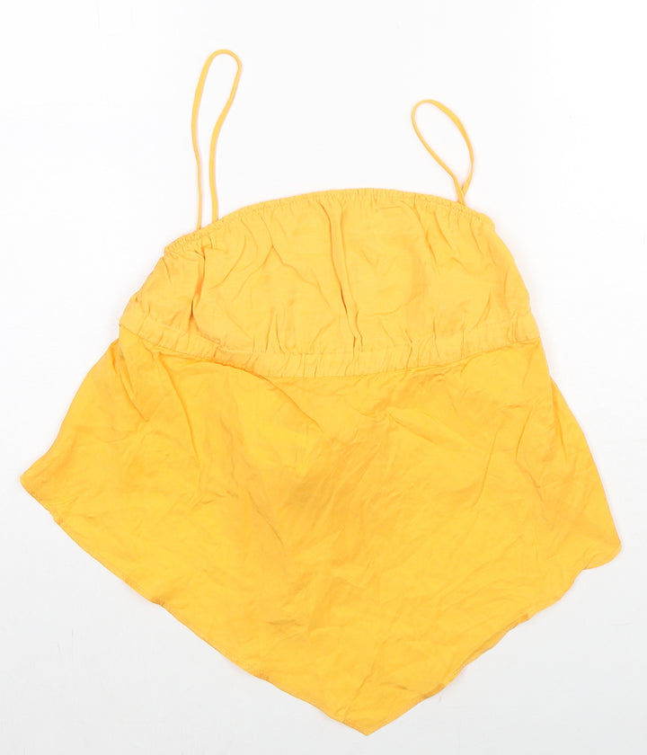 Zara Womens Yellow Lyocell Basic Tank Size M Round Neck