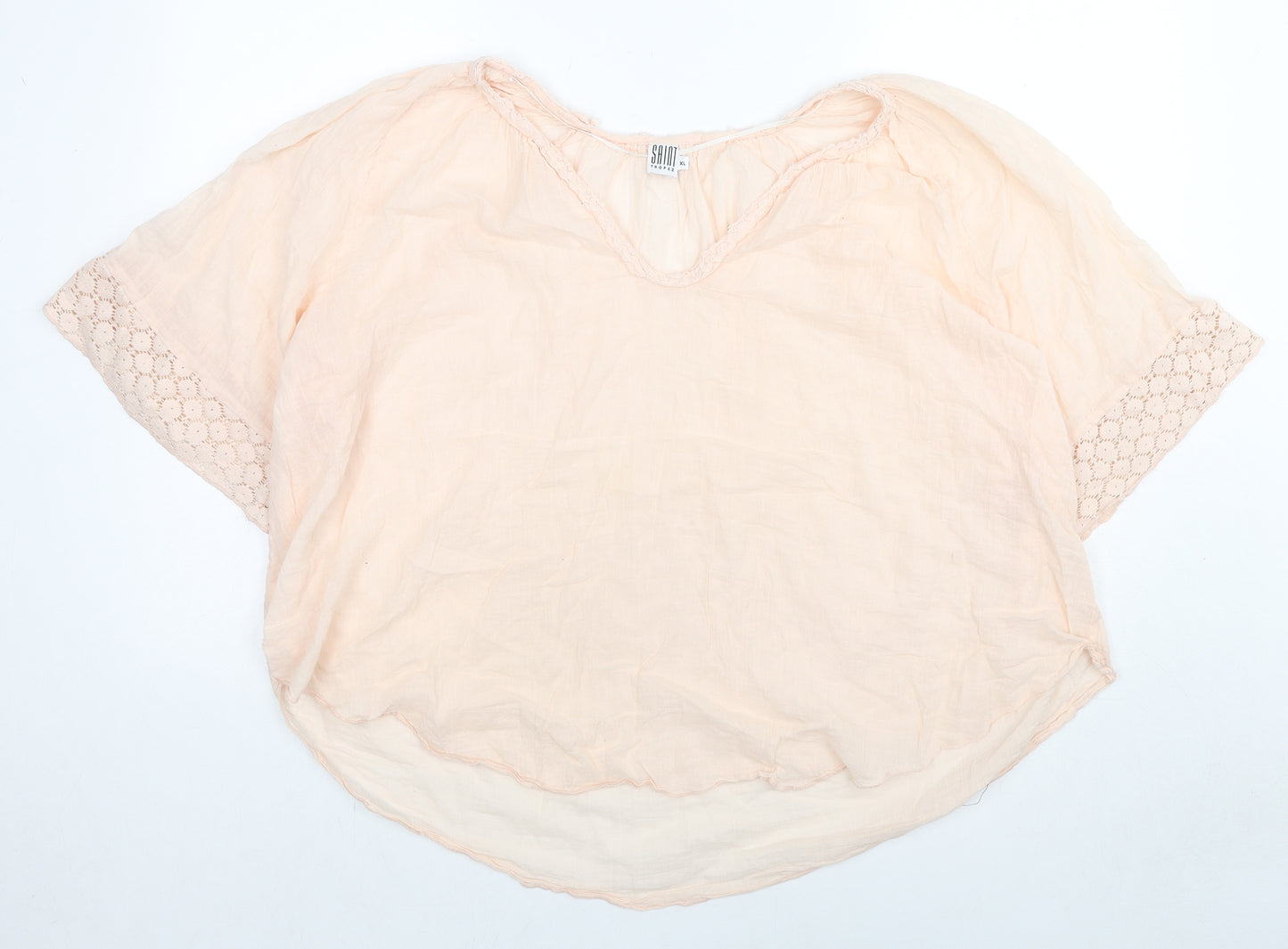 Saint Tropez Clothing Womens Beige Polyester Basic Blouse Size XL V-Neck
