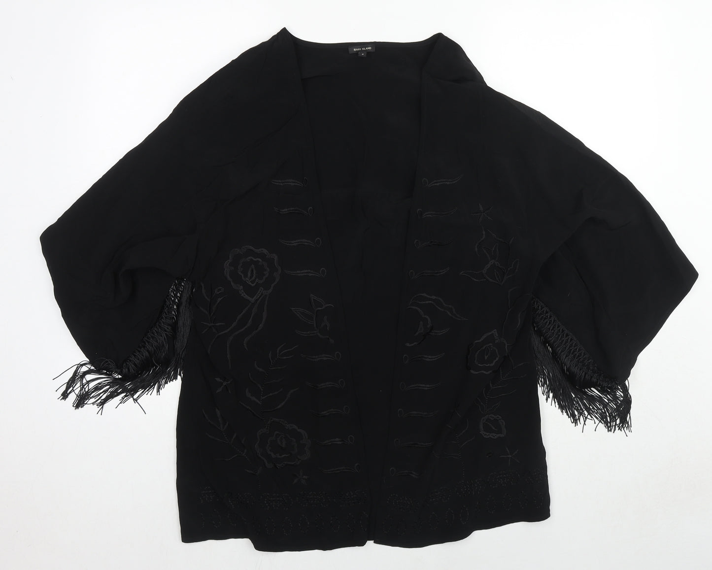 River Island Womens Black Viscose Kimono Blouse Size 8 V-Neck