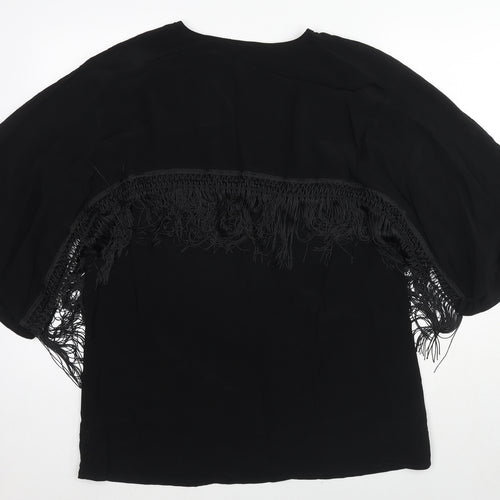 River Island Womens Black Viscose Kimono Blouse Size 8 V-Neck
