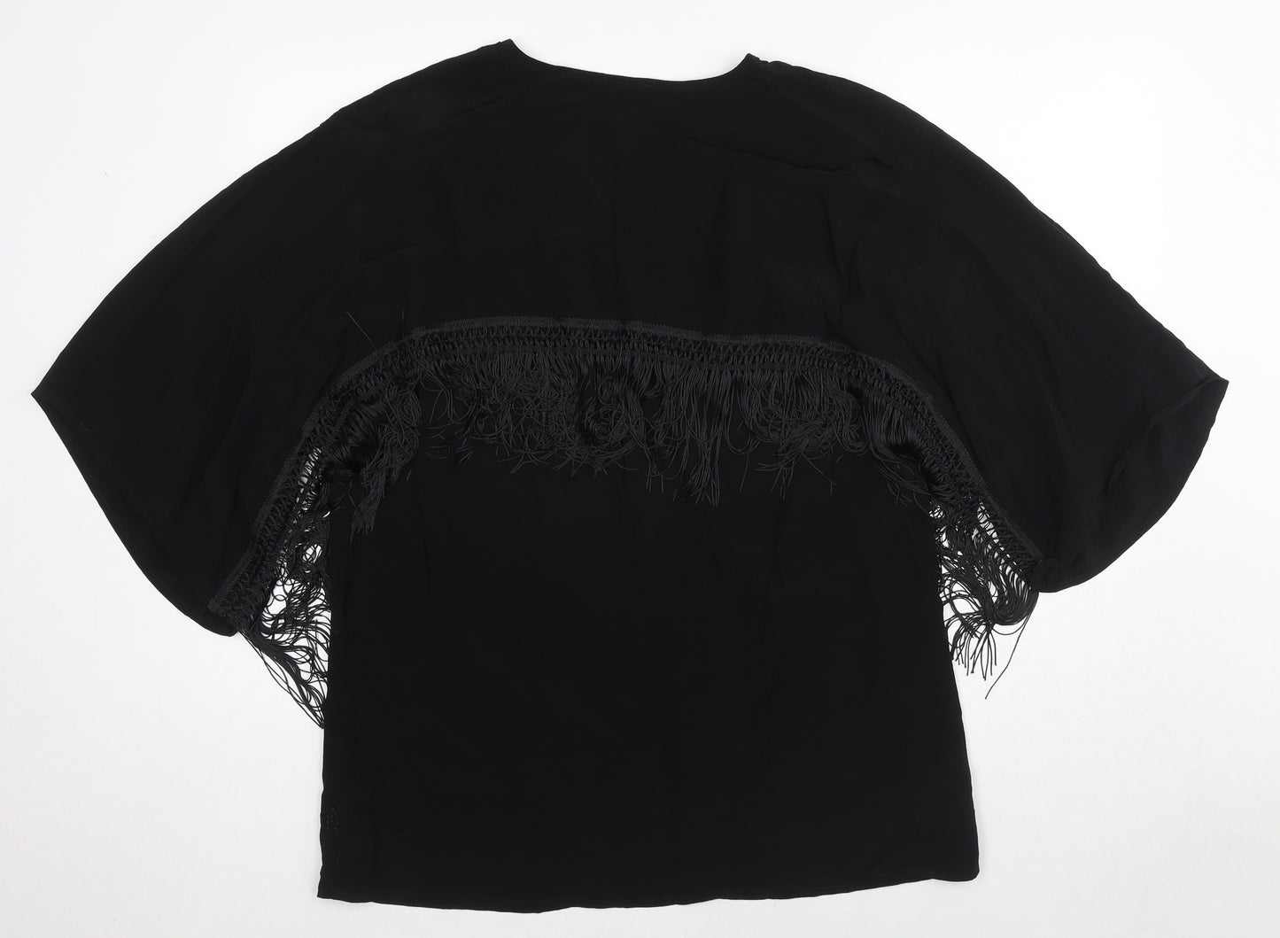 River Island Womens Black Viscose Kimono Blouse Size 8 V-Neck