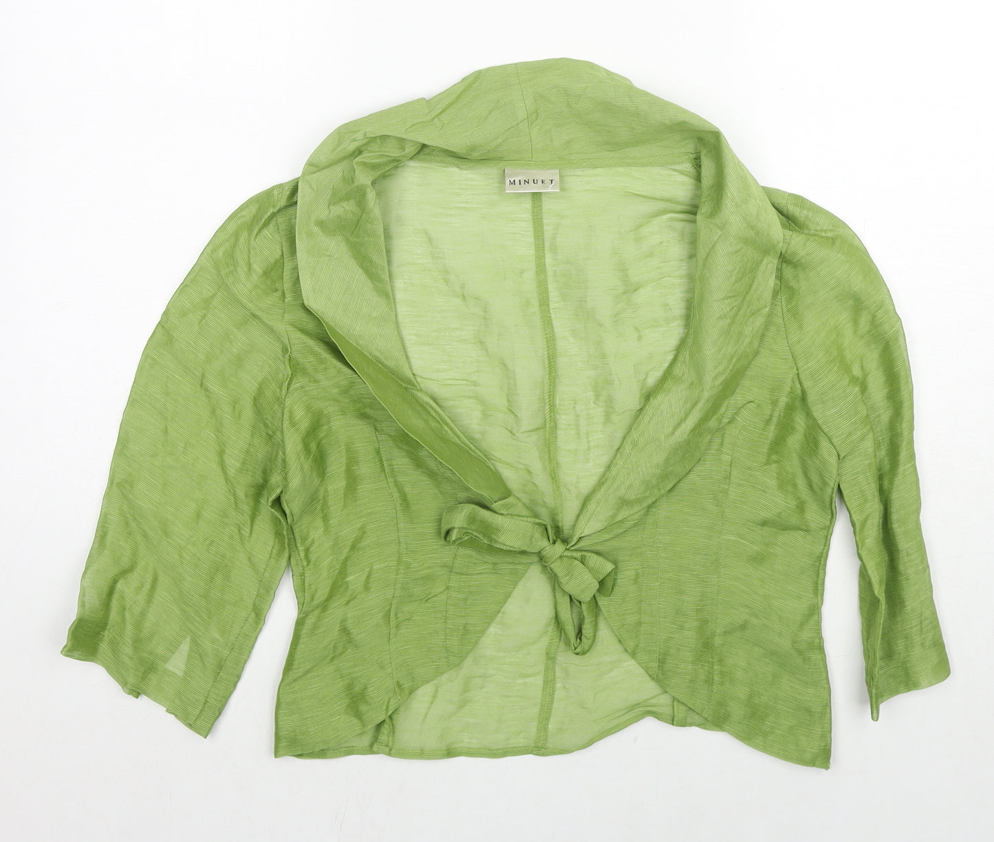 Minuet Womens Green Linen Basic Blouse Size 14 V-Neck