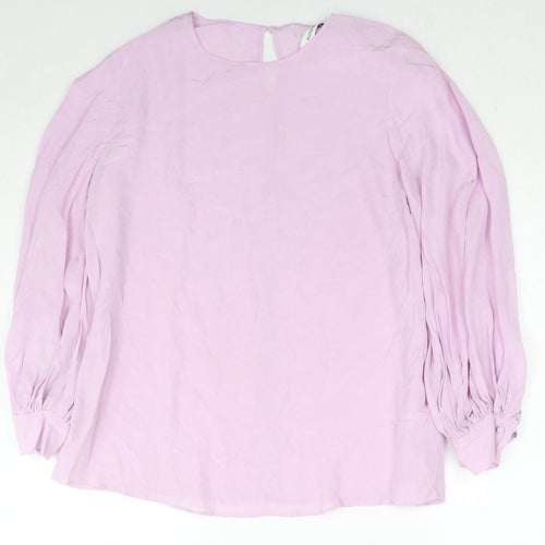 Autograph Womens Purple Cupro Basic Blouse Size 14 Round Neck