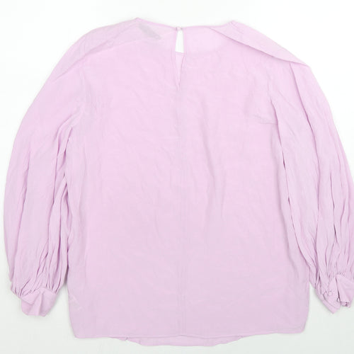 Autograph Womens Purple Cupro Basic Blouse Size 14 Round Neck