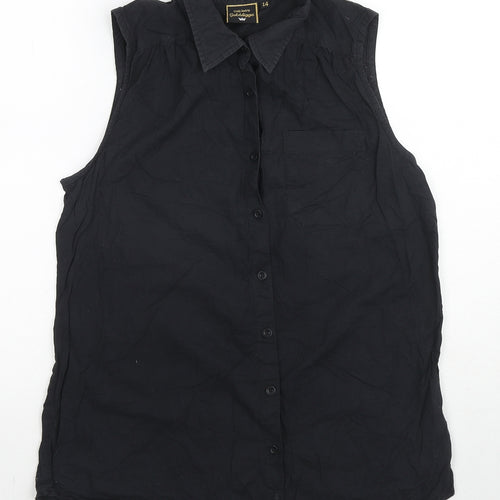 Golddigga Womens Black Cotton Basic Button-Up Size 12 Collared