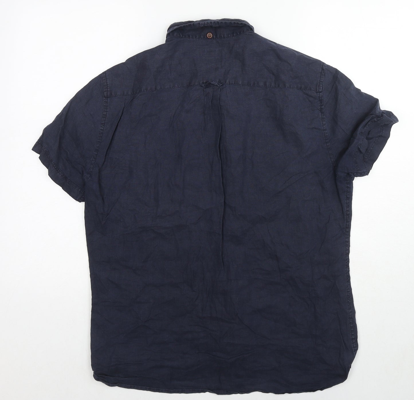 NEXT Mens Blue Linen Button-Up Size L Collared Button