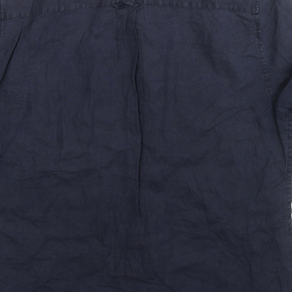 NEXT Mens Blue Linen Button-Up Size L Collared Button