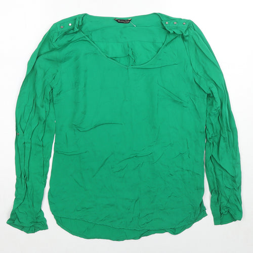Massimo Dutti Womens Green Polyester Basic Blouse Size 10 Scoop Neck