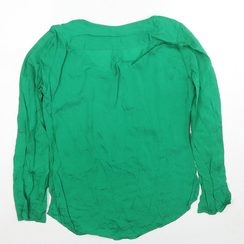 Massimo Dutti Womens Green Polyester Basic Blouse Size 10 Scoop Neck