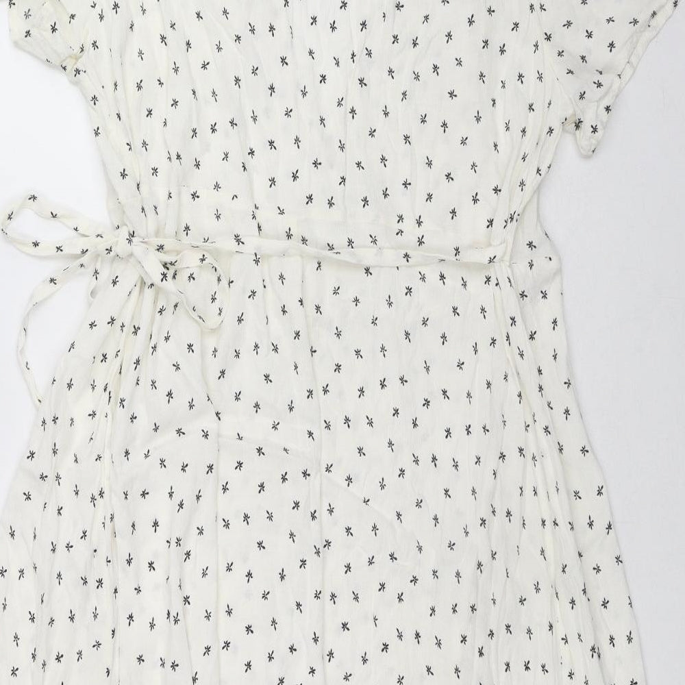 Per Una Womens Ivory Geometric Viscose Wrap Dress Size 20 V-Neck Button