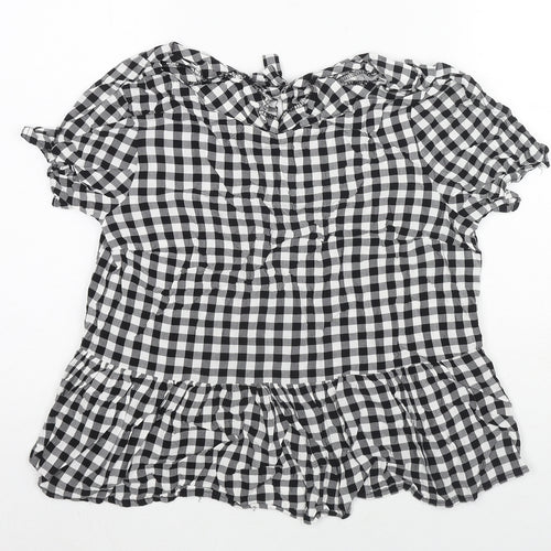 Therapy Womens Black Check Viscose Basic Blouse Size 12 Round Neck