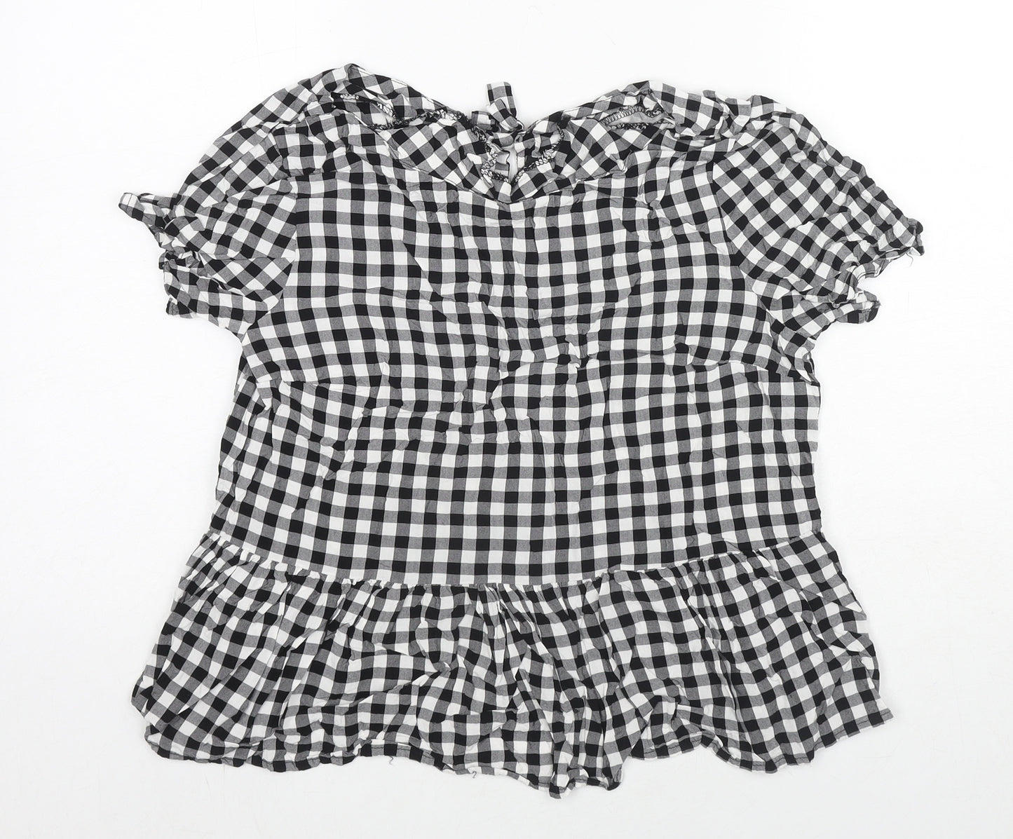 Therapy Womens Black Check Viscose Basic Blouse Size 12 Round Neck