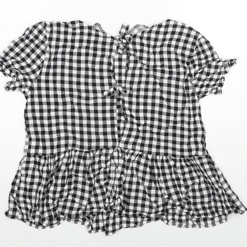 Therapy Womens Black Check Viscose Basic Blouse Size 12 Round Neck
