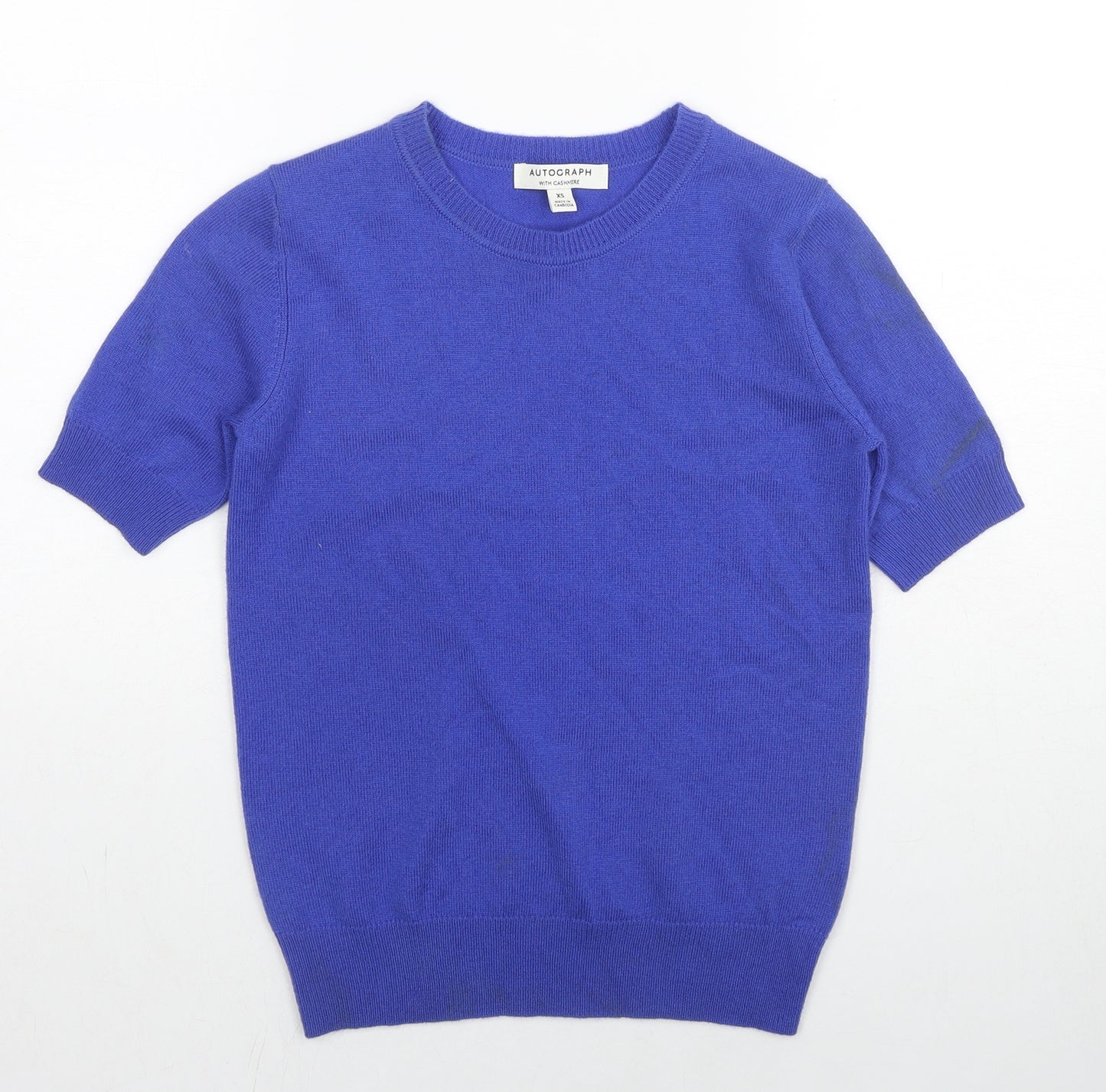 Autograph Womens Blue Round Neck Wool Pullover Jumper Size XS