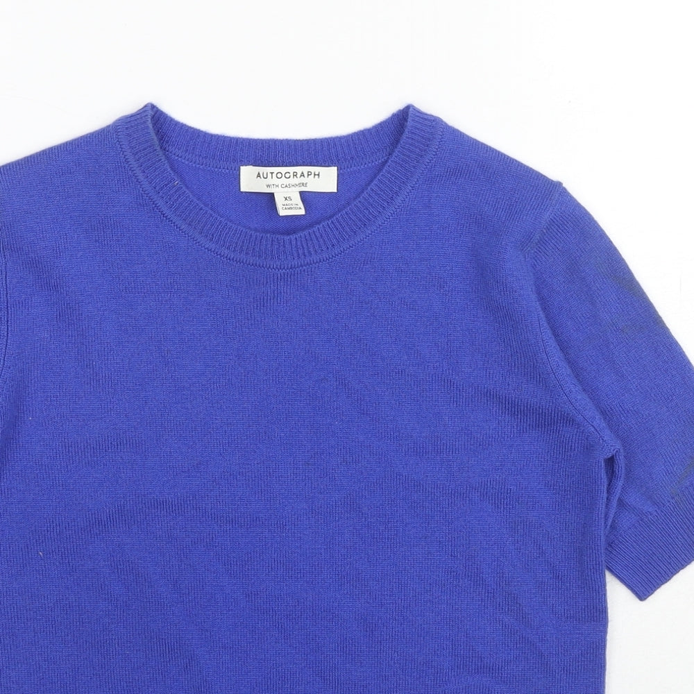 Autograph Womens Blue Round Neck Wool Pullover Jumper Size XS